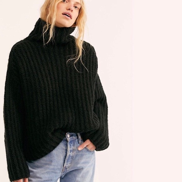 Free People Fluffy Fox Black Oversized Sweater - Picture 6 of 9